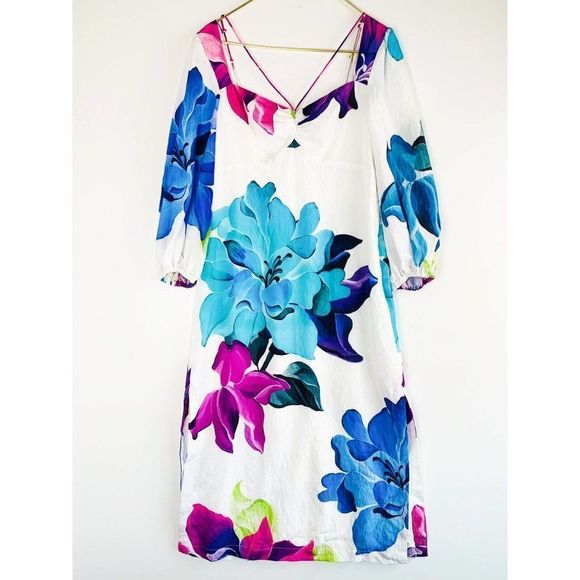 Anthropologie Maeve Printed Midi Dress Women’s Size 8 Floral Ballon Sleeve - Picture 2 of 7